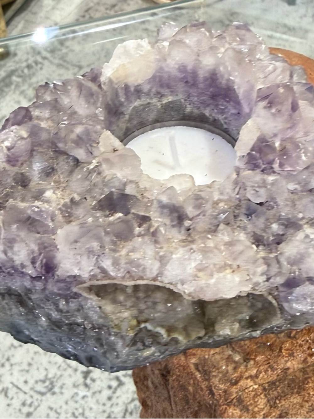 Large Quality Amethyst Crystal Cluster Tea Light Candle Holder - Picture 2 of 8